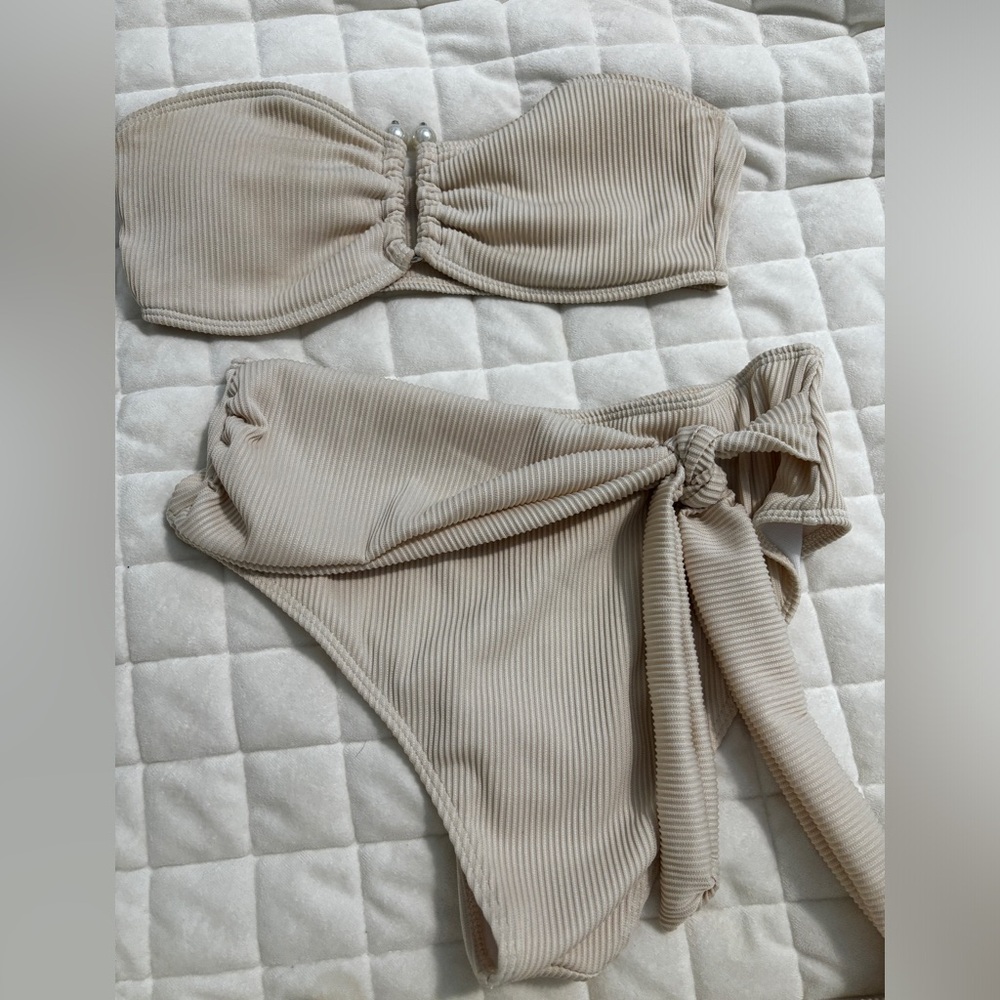 Beige bikini with pearl accent